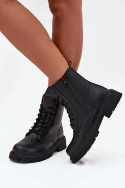 Clearance Evento Botki Workery Damskie Ocieplane Na Zamek Czarne Tavera