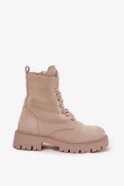 Boto Botki Workery Damskie Z Kryształkami Na Języku Jasnobeżowe Rosira Beżowy