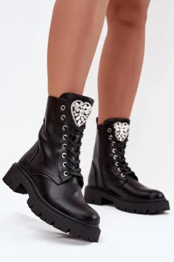 Sale Boto Botki Workery Damskie Z Kryształkami Na Języku Czarne Rosira