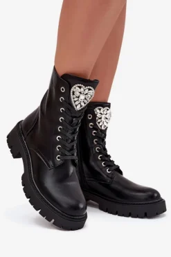 Sale Boto Botki Workery Damskie Z Kryształkami Na Języku Czarne Rosira