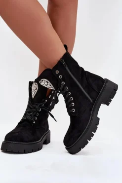 Online Boto Botki Workery Damskie Z Kryształkami Na Języku Czarne Rosira Czarny