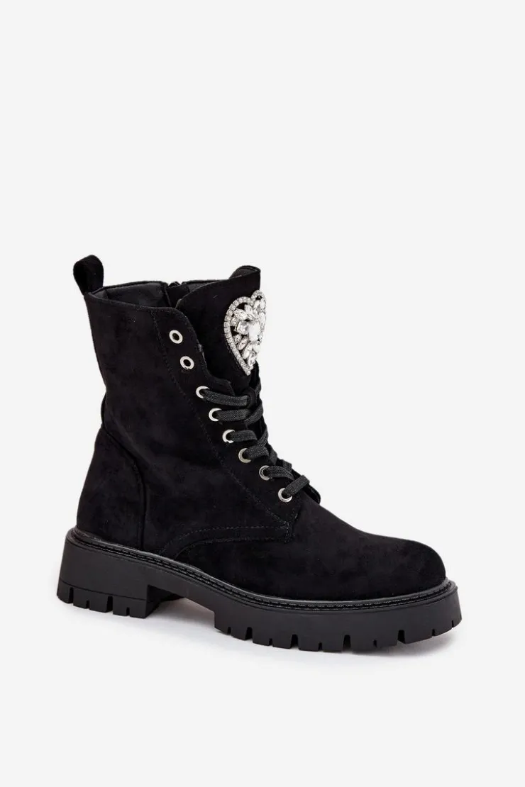 Online Boto Botki Workery Damskie Z Kryształkami Na Języku Czarne Rosira Czarny