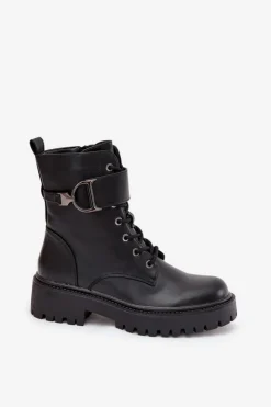 Discount Boto Botki Workery Damskie Z Ocieplane Z Ozdobnym Paskiem Czarne Ulivine