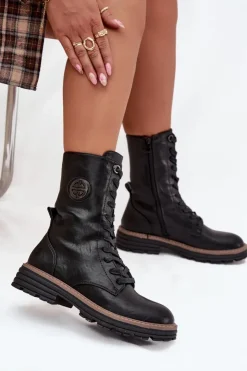Discount Boto Botki Workery Damskie Z Ozdobnym Detalem Ocieplane Czarne Dorialine Czarny
