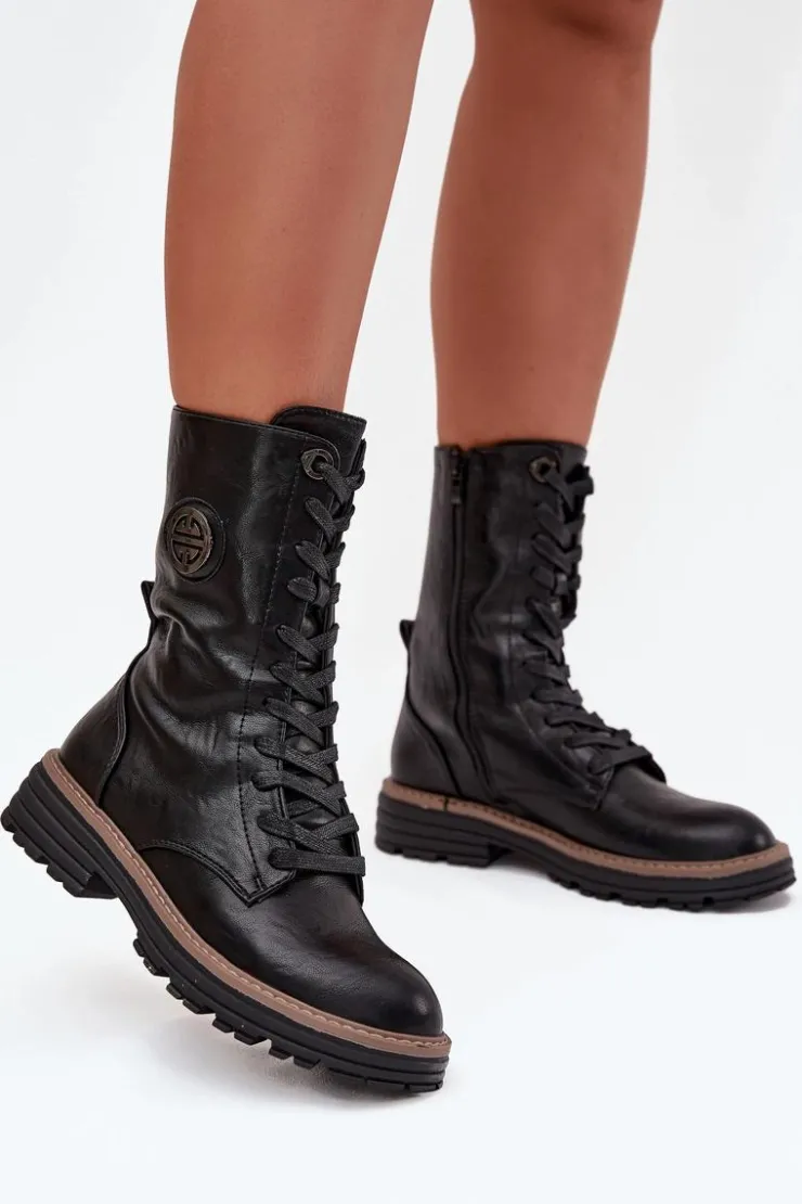 Discount Boto Botki Workery Damskie Z Ozdobnym Detalem Ocieplane Czarne Dorialine Czarny