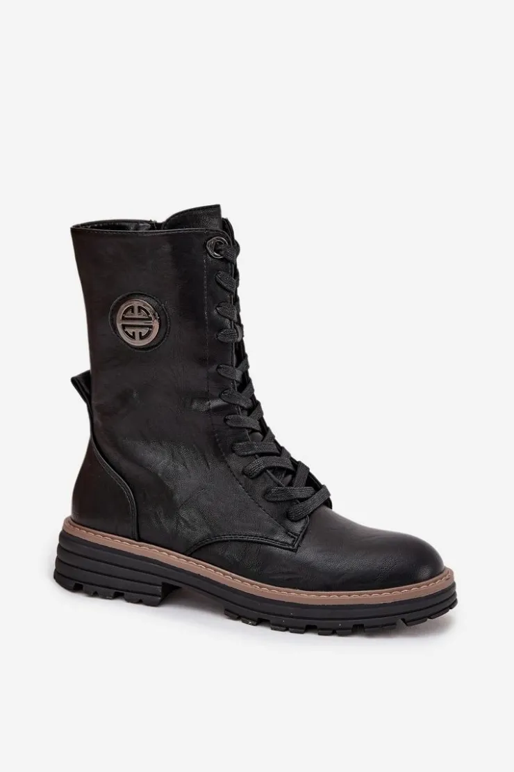 Discount Boto Botki Workery Damskie Z Ozdobnym Detalem Ocieplane Czarne Dorialine Czarny