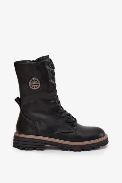 Discount Boto Botki Workery Damskie Z Ozdobnym Detalem Ocieplane Czarne Dorialine Czarny