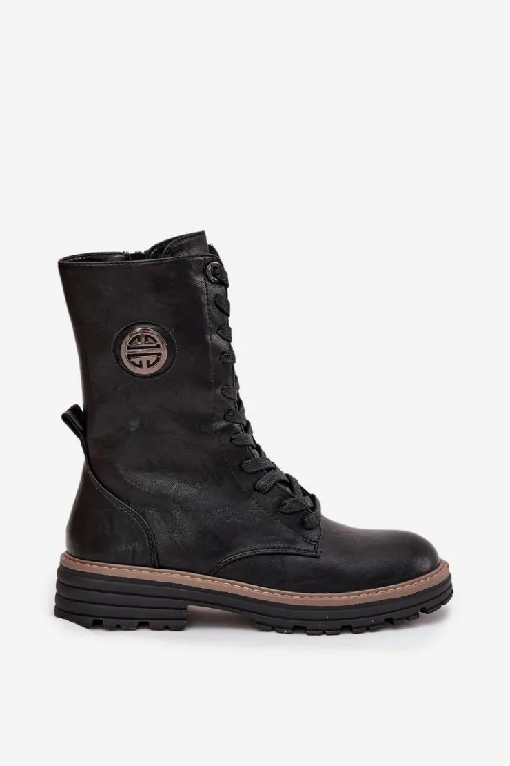 Discount Boto Botki Workery Damskie Z Ozdobnym Detalem Ocieplane Czarne Dorialine Czarny