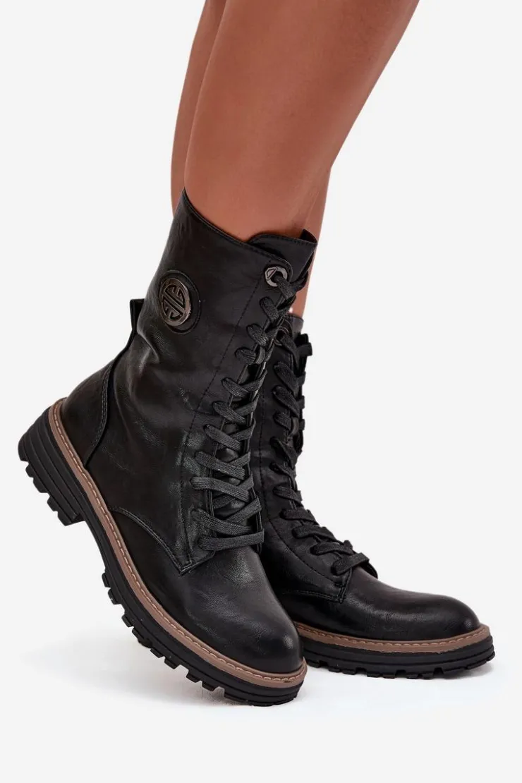 Discount Boto Botki Workery Damskie Z Ozdobnym Detalem Ocieplane Czarne Dorialine Czarny