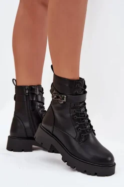 Boto Botki Ocieplane|Czarne Botki*Botki Workery Damskie Z Ozdobnym Paskiem Ocieplane Eko Skórzane Czarne Selita