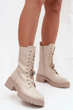 Discount Boto Botki Workery Damskie Z Ozdobą Beżowe Jorayne Beżowy