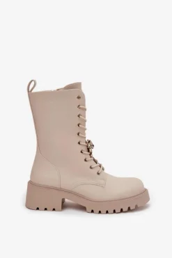 Discount Boto Botki Workery Damskie Z Ozdobą Beżowe Jorayne Beżowy