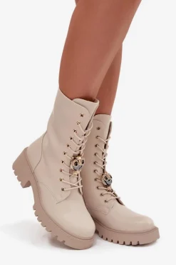 Discount Boto Botki Workery Damskie Z Ozdobą Beżowe Jorayne Beżowy