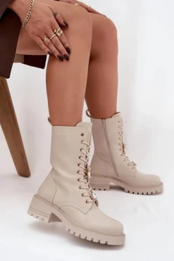 Damskie Boto Botki Workery Damskie Z Przypinkami Miś Serce Beżowe Iravine