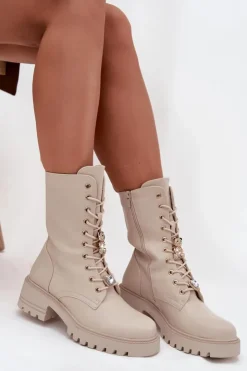 Damskie Boto Botki Workery Damskie Z Przypinkami Miś Serce Beżowe Iravine