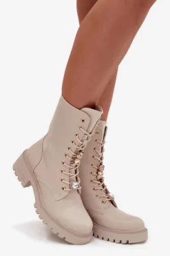 Damskie Boto Botki Workery Damskie Z Przypinkami Miś Serce Beżowe Iravine