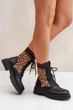 Sale Boto Botki Workery Damskie Ze Skarpetą W Panterkę Czarne Penthis Czarny