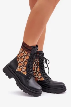 Sale Boto Botki Workery Damskie Ze Skarpetą W Panterkę Czarne Penthis Czarny