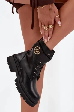 Online Boto Botki Workery Damskie Ze Złotym Detalem Ocieplane Czarne Fiorena Czarny