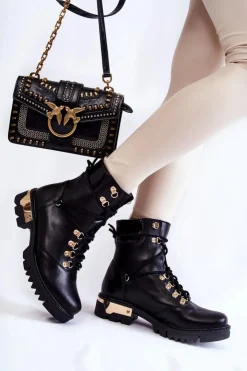 Boto Botki Skórzane|Botki Sznurowane*Botki Workery Lewski Shoes 3243 Czarne