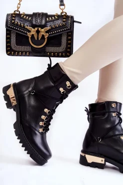 Boto Botki Skórzane|Botki Sznurowane*Botki Workery Lewski Shoes 3243 Czarne