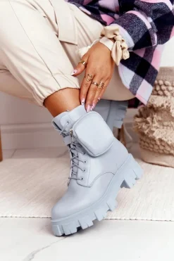 Hot Boto Botki Workery Na Platformie z Nerką Niebieskie Saturday