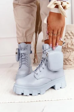 Hot Boto Botki Workery Na Platformie z Nerką Niebieskie Saturday