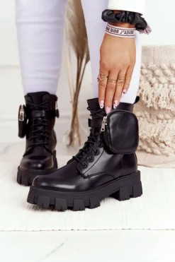 Boto Botki Wiosenne|Damskie Trapery*Botki Workery Na Platformie z Nerką Czarne Saturday