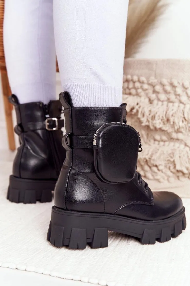 Boto Botki Wiosenne|Damskie Trapery*Botki Workery Na Platformie z Nerką Czarne Saturday