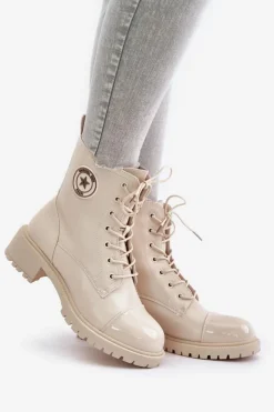 Damskie Boto Botki Workery Na Zamek Ocieplane Beżowe Soratta