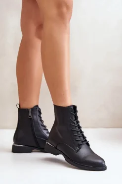 Buty damskie Vinceza Botki Sznurowane|Czarne Botki*Botki Workery Ocieplane Damskie Skóra Naturalna Vinceza 66691 Czarne