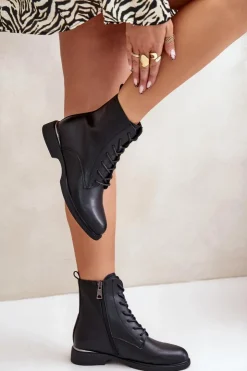 Buty damskie Vinceza Botki Sznurowane|Czarne Botki*Botki Workery Ocieplane Damskie Skóra Naturalna Vinceza 66691 Czarne