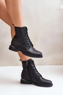 Buty damskie Vinceza Botki Sznurowane|Czarne Botki*Botki Workery Ocieplane Damskie Skóra Naturalna Vinceza 66691 Czarne