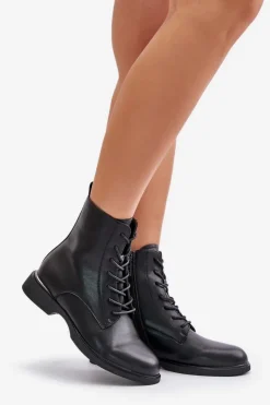 Buty damskie Vinceza Botki Sznurowane|Czarne Botki*Botki Workery Ocieplane Damskie Skóra Naturalna Vinceza 66691 Czarne