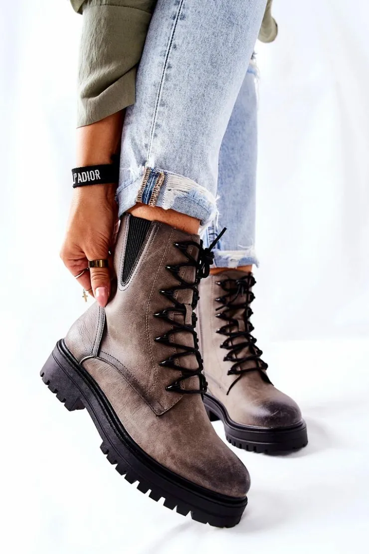 Buty Sergio Leone Botki Workery Ocieplane Sergio Leone Szare TR756