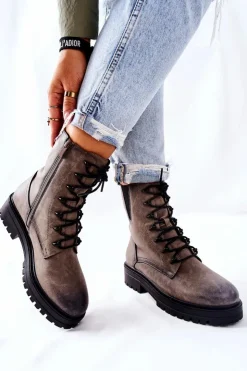 Buty Sergio Leone Botki Workery Ocieplane Sergio Leone Szare TR756