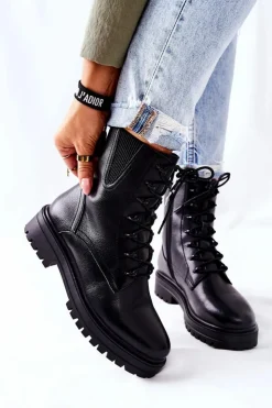 Damskie Buty Sergio Leone Botki Workery Ocieplane Sergio Leone Czarne TR756