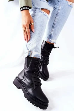 Damskie Buty Sergio Leone Botki Workery Ocieplane Sergio Leone Czarne TR756