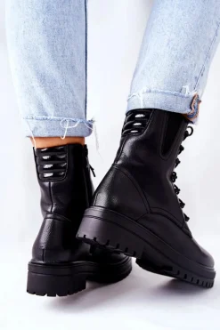 Damskie Buty Sergio Leone Botki Workery Ocieplane Sergio Leone Czarne TR756