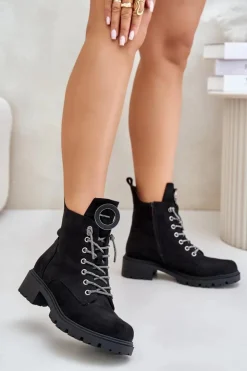 Buty damskie Vinceza Botki Ocieplane|Botki Sznurowane*Botki Workery Ocieplane Z Ozdobnym Sznurowaniem Vinceza 16465 Czarne