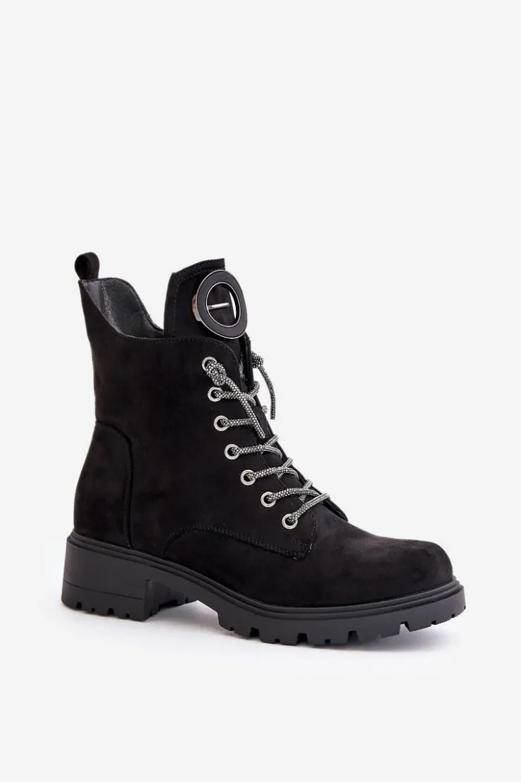 Buty damskie Vinceza Botki Ocieplane|Botki Sznurowane*Botki Workery Ocieplane Z Ozdobnym Sznurowaniem Vinceza 16465 Czarne