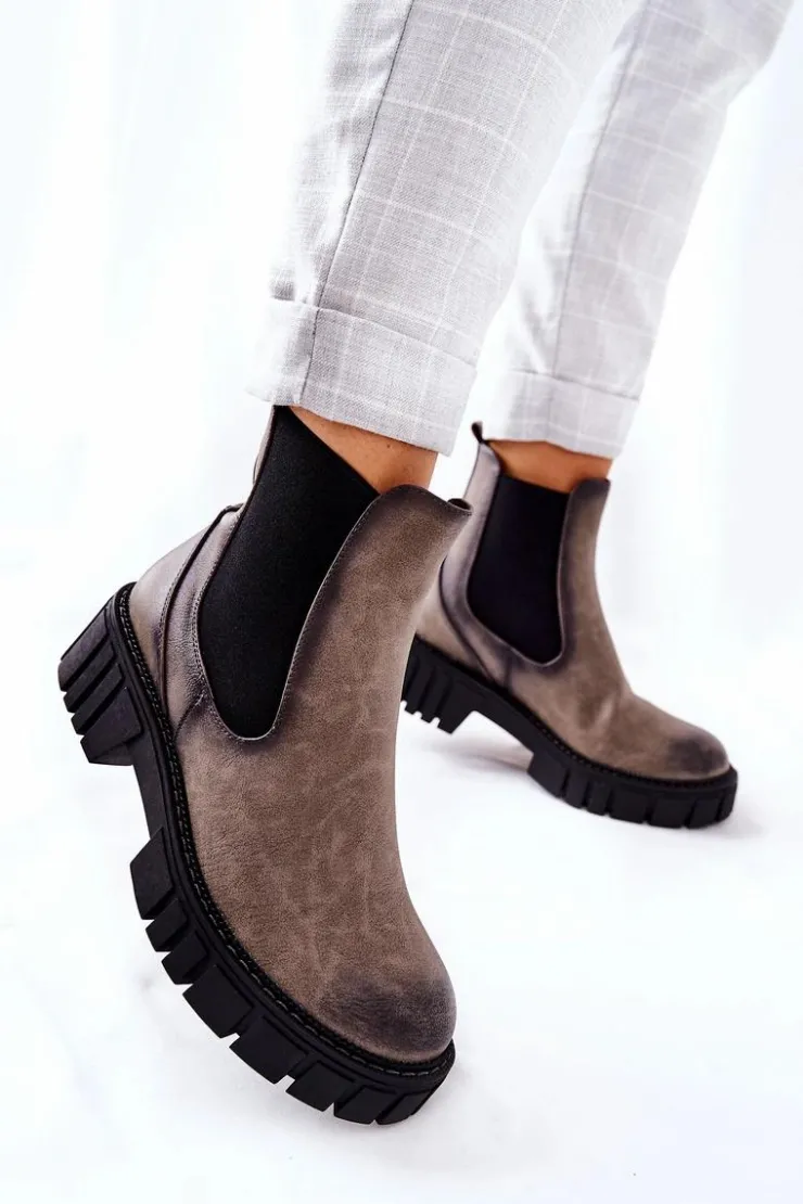 Damskie Buty Sergio Leone Botki Workery Trapery Ocieplane Sergio Leone TR761 Szare