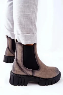 Damskie Buty Sergio Leone Botki Workery Trapery Ocieplane Sergio Leone TR761 Szare