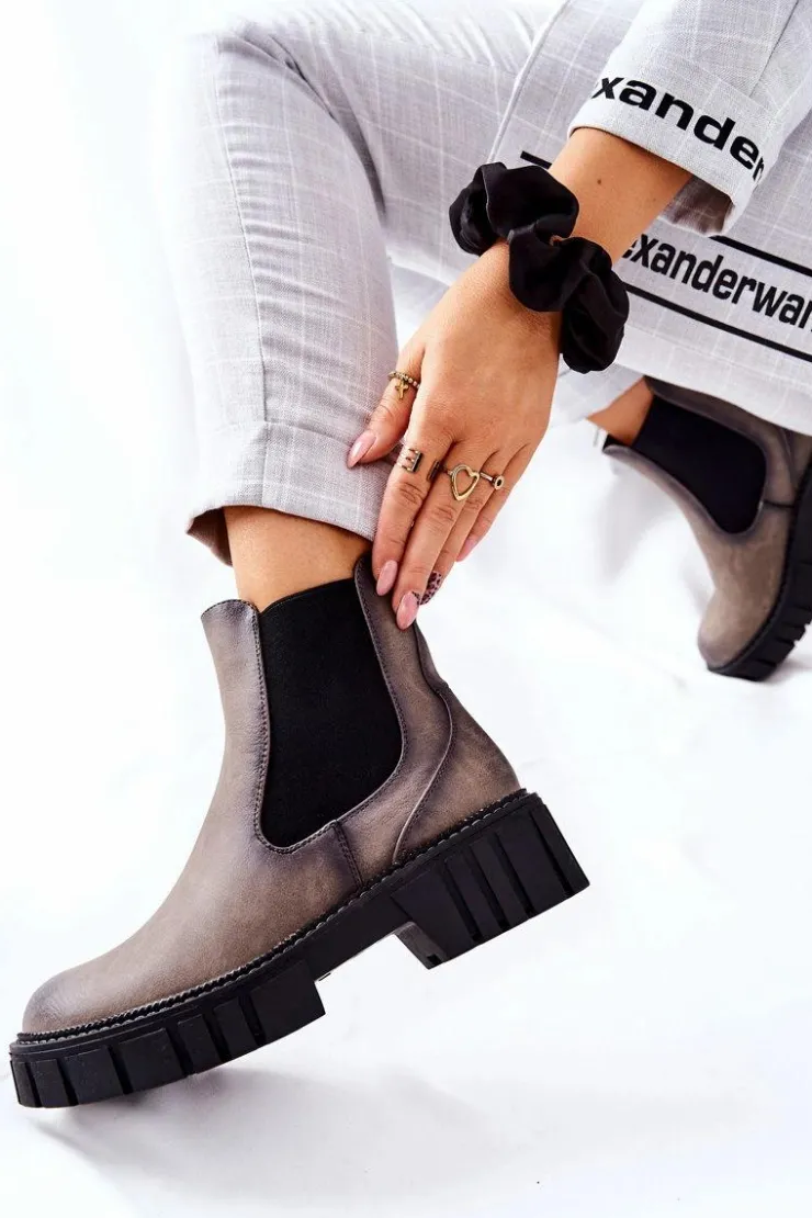 Damskie Buty Sergio Leone Botki Workery Trapery Ocieplane Sergio Leone TR761 Szare