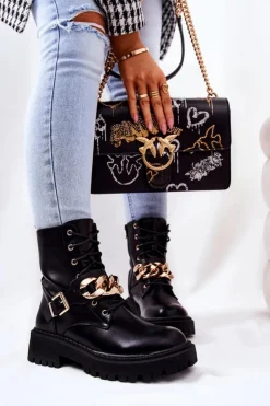 Boto Botki Sznurowane|Czarne Botki*Botki Workery Z Łańcuchem Czarne Molisa