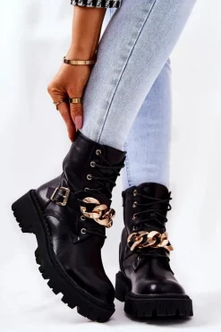 Boto Botki Sznurowane|Czarne Botki*Botki Workery Z Łańcuchem Czarne Molisa