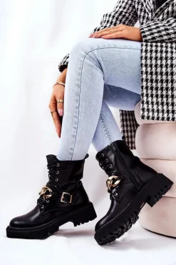 Boto Botki Sznurowane|Czarne Botki*Botki Workery Z Łańcuchem Czarne Molisa