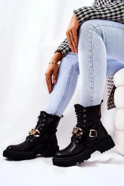 Boto Botki Sznurowane|Czarne Botki*Botki Workery Z Łańcuchem Czarne Molisa