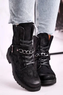 Sale Boto Botki Workery Z Łańcuchem Zamszowe Czarne Augusta