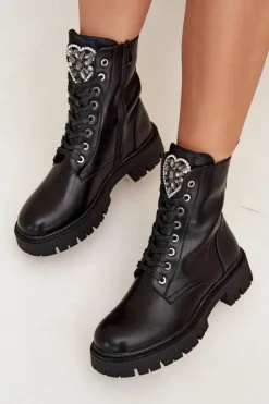 Damskie Boto Botki Workery Z Biżuteryjną Ozdobą Ocieplane Eko Skórzane Czarne Miryssa